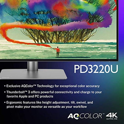 BenQ PD3220U 32 inch 4K UHD IPS Monitor | HDR | AQCOLOR for Color Accuracy | Custom Modes | eye-care Tech | Thunderbolt 3